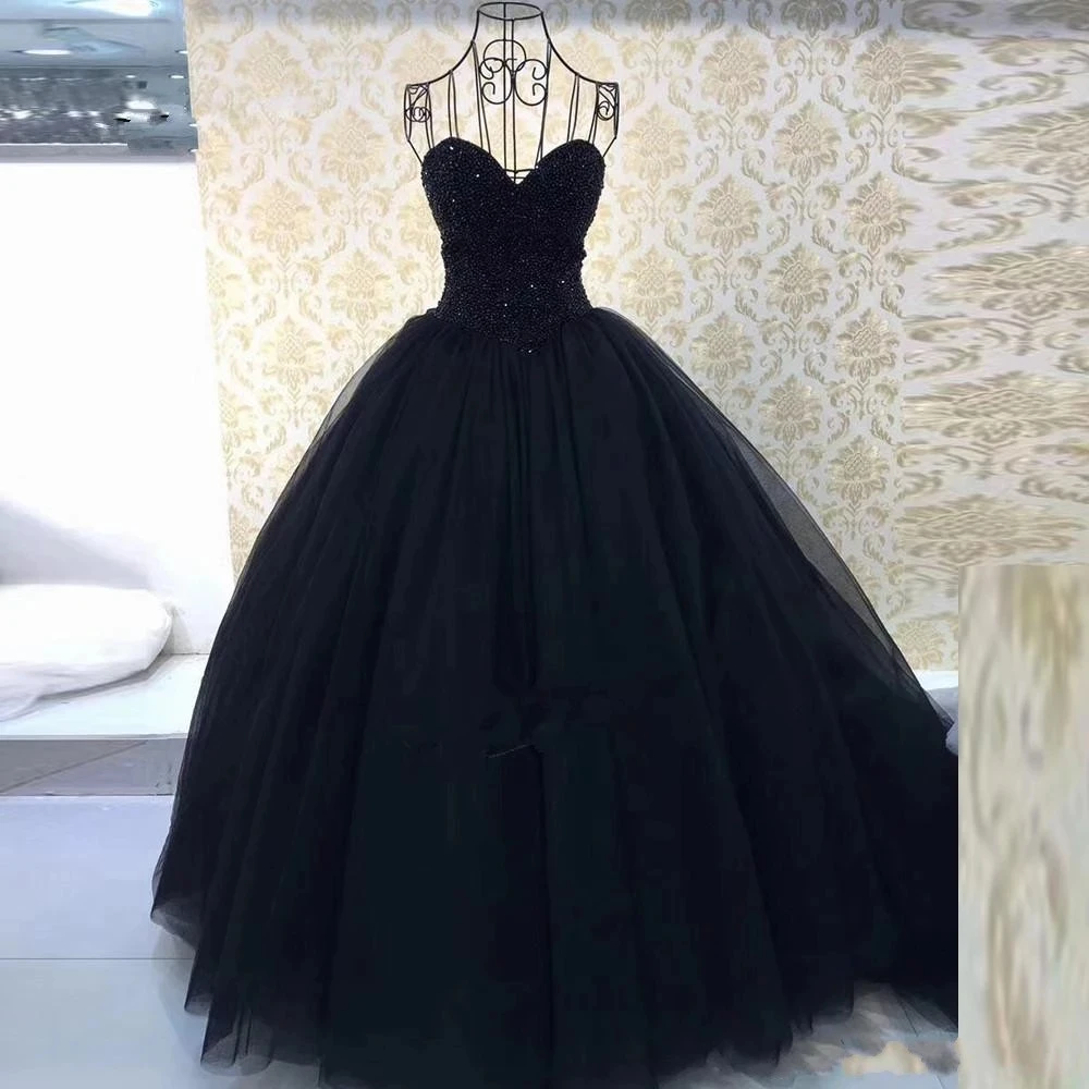 

ANGELSBRIDEP Black Ball Gown Quinceanera Dresses 15 Party Sparkly Beaded Bodice Sexy Sweetheart Cinderella Birthday Gowns HOT