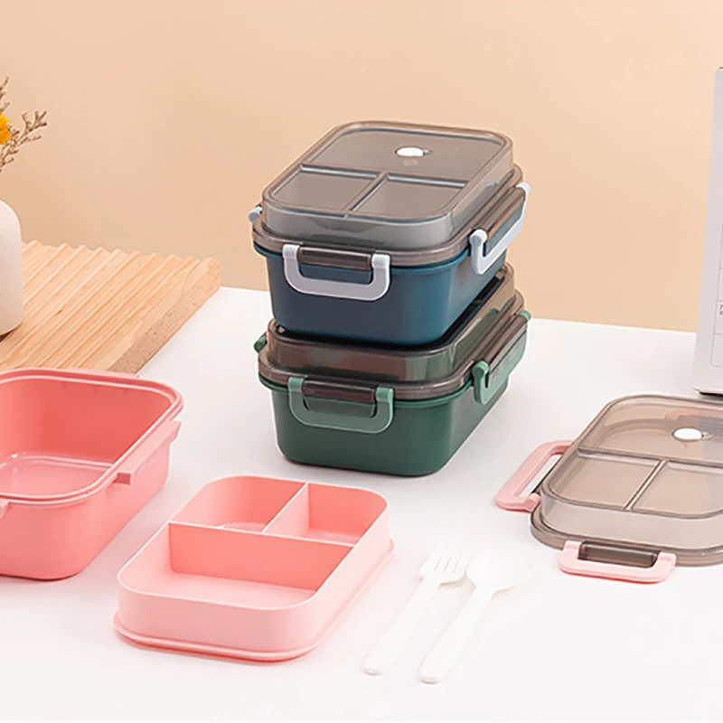 

Portable Sealed Lunch Box 2 Tier Lattice Microwave Available Student Office Staff Fruit Food Containers With Forks Spoons