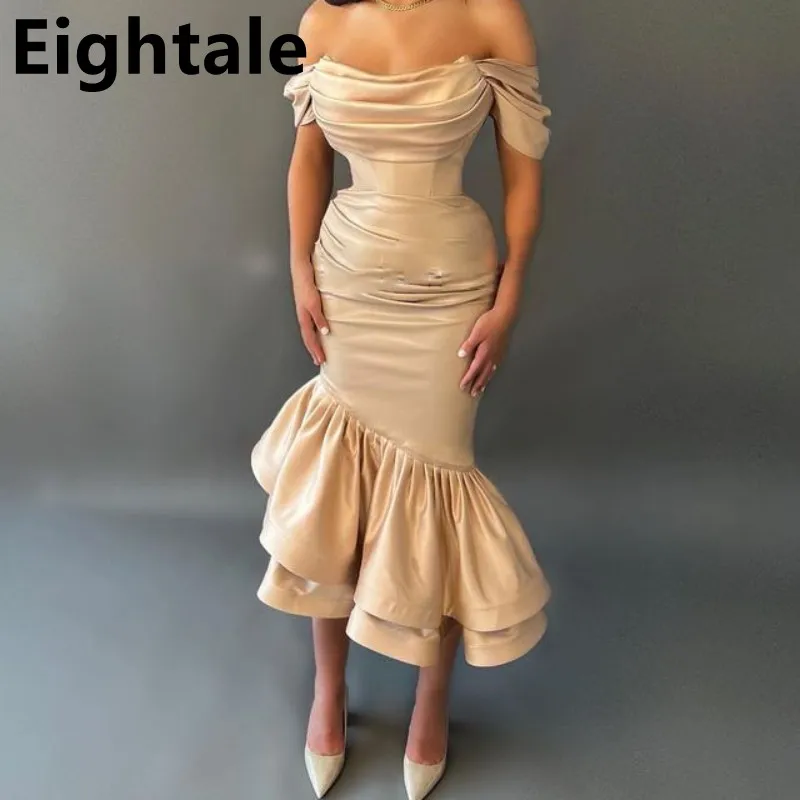 Eightale 2023 Champagne Satin Asymmetric Little Evening Party Dresses Off Shoulder Tea Length Party Gown Fitted Prom Dresses
Eightale 2023 Champagne Satin Asymmetric Little Evening Party Dresses Off Shoulder Tea Length Party Gown Fitted Prom Dresses