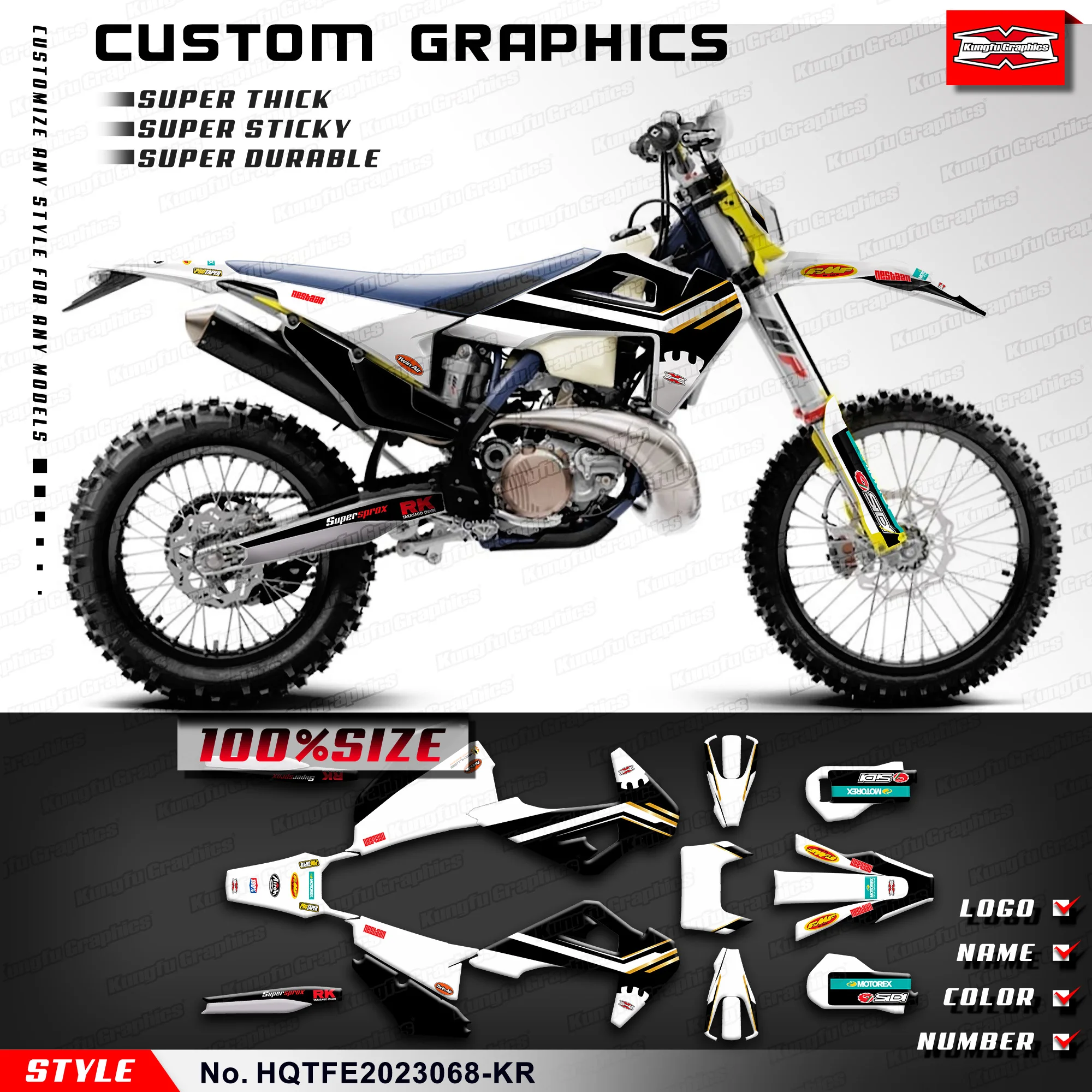 

Глянцевый ламинат KUNGFU GRAPHICS Racing для Husqvarna TE FE TC FC TX FX FS 2019-2023, HQTFE2023068-KR