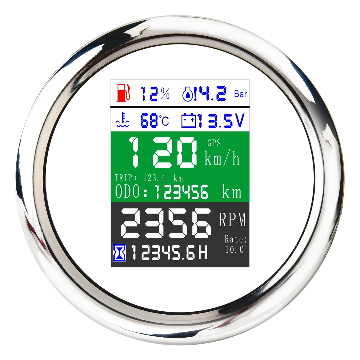 

85MM 6-in-1 Multi-Functional GPS Speedometer Tachometer Fuel Level Water Temp Oil Pressure Gauge Voltmeter Alarm