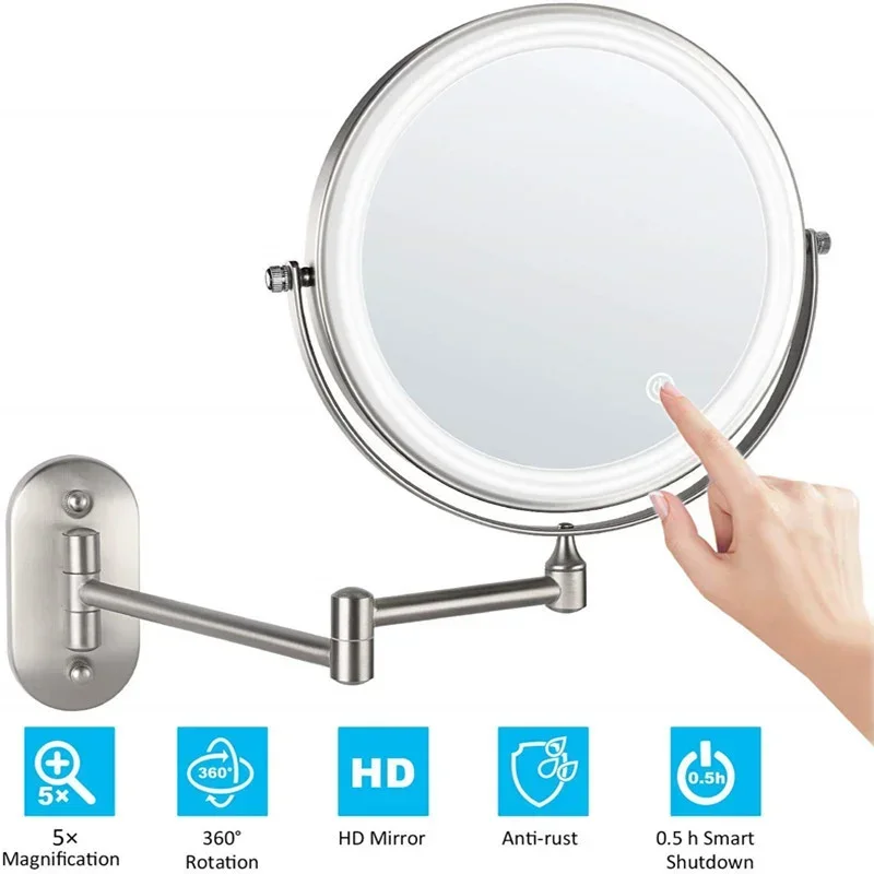 

8 Inch Wall Mounted Bathroom Mirror Adjustable LED Makeup Mirror 10X Magnifying Touch Vanity Cosmetic Mirrors with Light