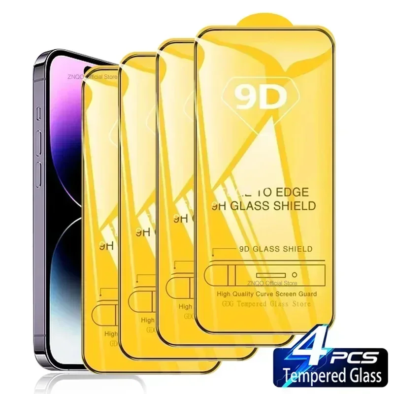 

Закаленное стекло 9D для защиты экрана, Защитное стекло для iPhone 11, 12, 13, 14 Pro Max, Xs Max, XR, 12, 13, Mini, 14 Plus, полное покрытие, 4 шт.