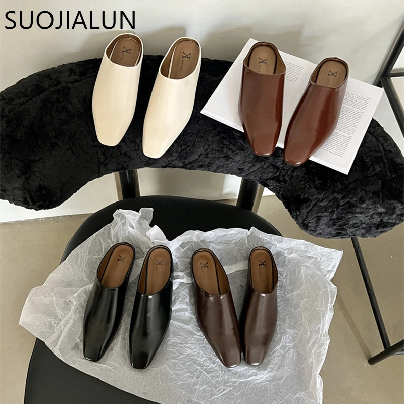 

Осенние женские тапочки SUOJIALUN 2023, женские повседневные мюли без застежки с круглым носком, уличные классические сандалии на плоской подошве