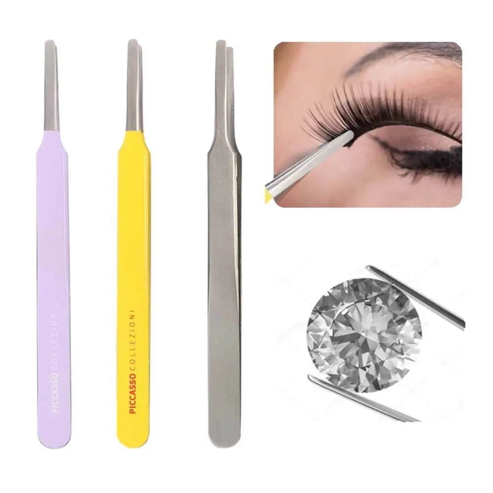 

Stainless Steel Round Tip Eyebrow Tweezers Straight Smooth False Eyelashes Applicator BeautyPrecision Tweezers