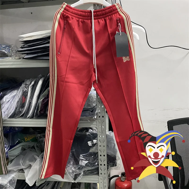 Narrow Needles Sweatpants Men Women High Quality Poly Smooth Red Track Pants Knitted Stripe Butterfly Trousers
Narrow Needles Sweatpants Men Women High Quality Poly Smooth Red Track Pants Knitted Stripe Butterfly Trousers
