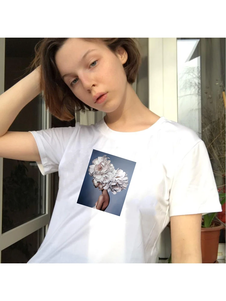 

Harajuku Aesthetics Tshirt Sexy Flowers Feather Print Short Sleeve Tops & Tees Women Fashion Tumblr Grunge T Shirt Outfits