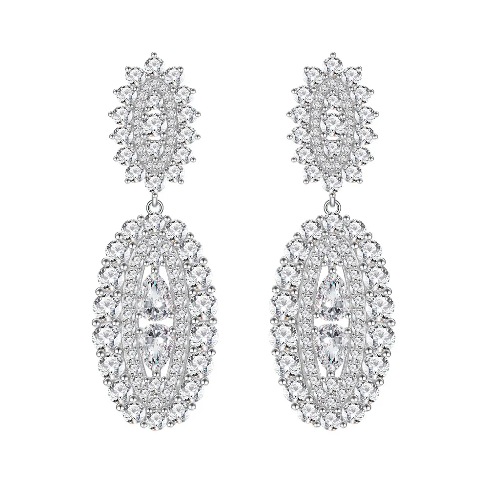 

New Models Original By Zhenchengda, Luxury Set with Full Diamond S925 Pure Silver Earrings, Women's High Carbon Diamond Earrings