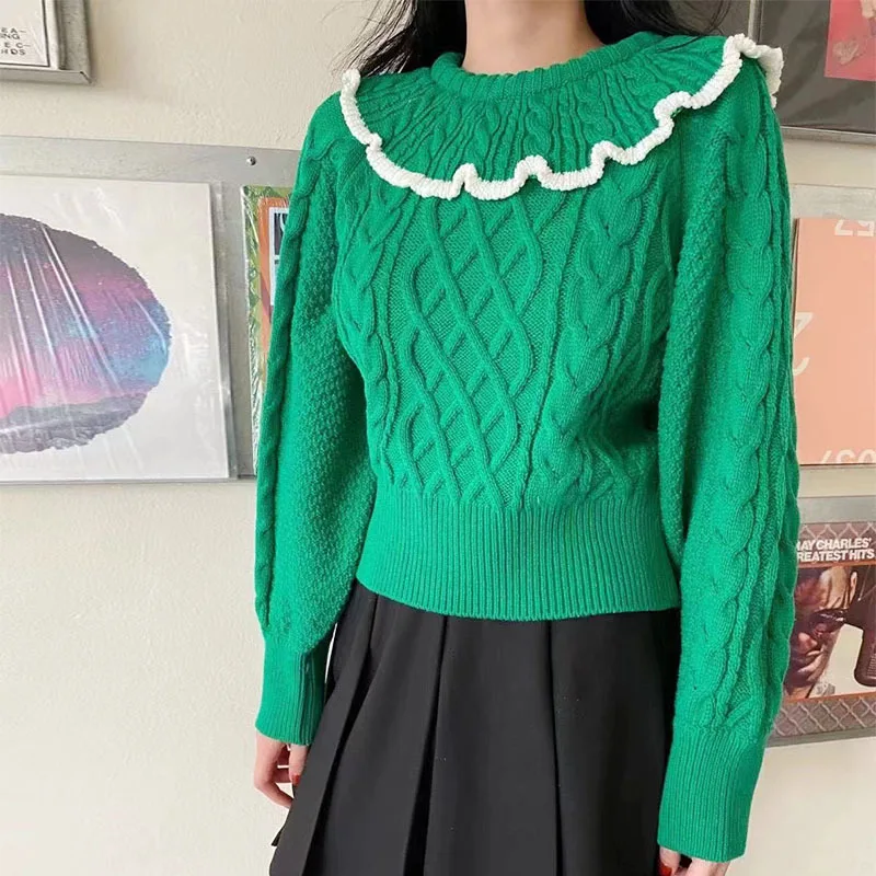 Sweet Casual Sweater Female Autumn and Winter New Ins Fashion Lotus Leaf Collar Loose Knitted Sweater Cute Korean Pullover Green
Sweet Casual Sweater Female Autumn and Winter New Ins Fashion Lotus Leaf Collar Loose Knitted Sweater Cute Korean Pullover Green