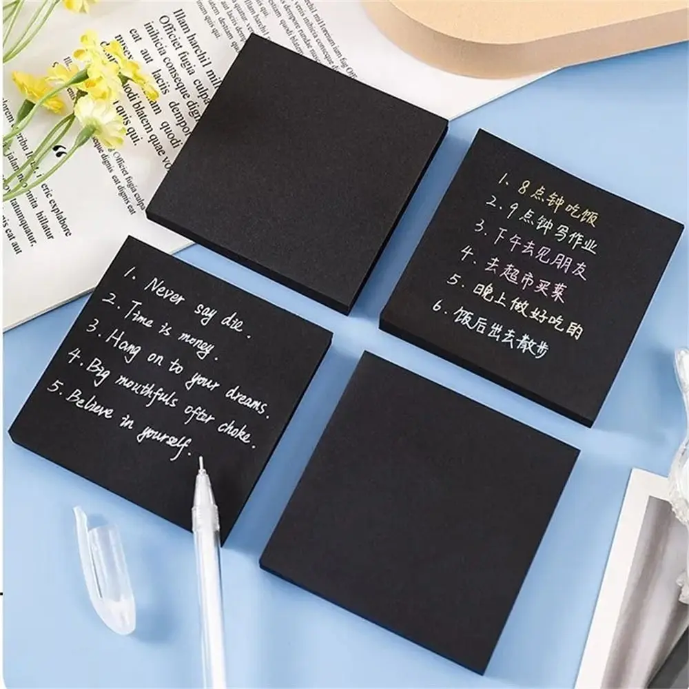 

Self-adhesive Sticky Notes Office Accessories 50 Sheets Message Notes Memo Pad Square Easy Post Notes Black Notepads Notebooks