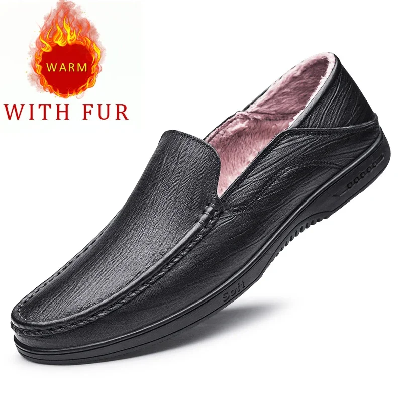

Leather Shoes Men fashion Slip on Shoes Casual Boat Walking Driver shoes Chaussures Hommes Moccasins Men With Fur Loafers Flats