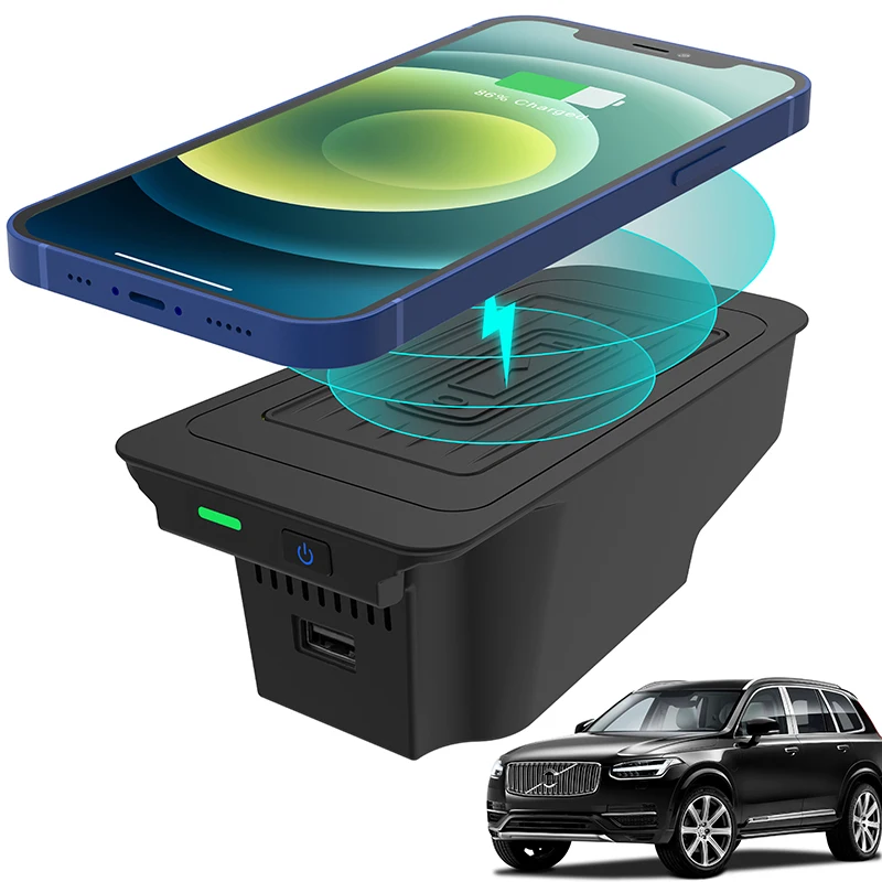 

1PCS Qi Car Wireless Charger Induction Fast Charging for Volvo XC90 XC60 S90 S60 V90 V60 2016-2021 Mobile Phone Charging Holder