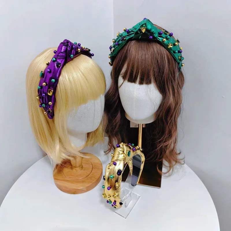 

Mardi Gras Crystal Beaded Hair Accessories Women's Headband Jeweled Embellished Headwear Festival Party Shining Hairband Jewley