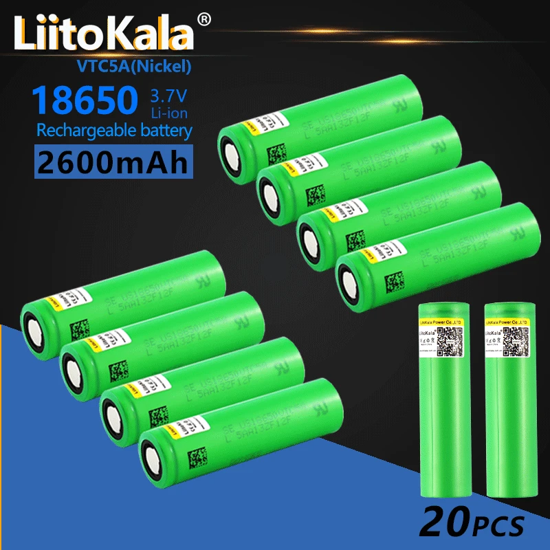 20PCS LiitoKala VTC5A 18650 2600mAh battery Li-ion Lithium Battery high Capacity 2600mAh For Flashlight headlight batteries
20PCS LiitoKala VTC5A 18650 2600mAh battery Li-ion Lithium Battery high Capacity 2600mAh For Flashlight headlight batteries