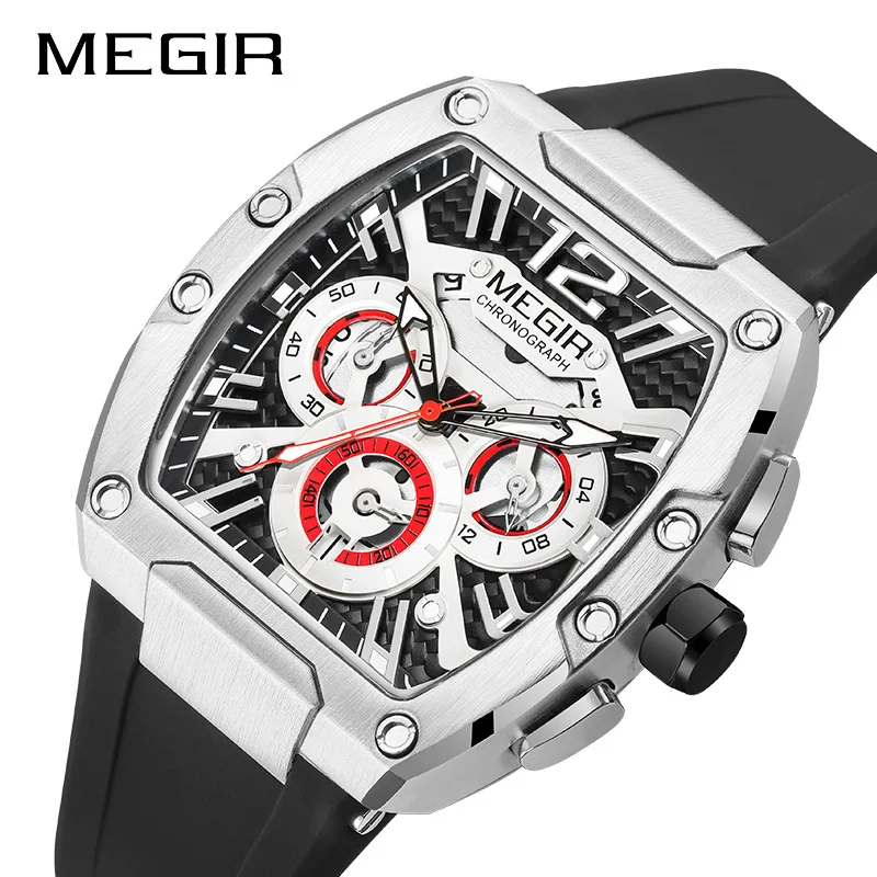 

MEGIR 8112 Fashion Sport Quartz Mens Watch Waterproof Silicone Chronograph Multifunctional Big Dial Wristwatch Date Luminous