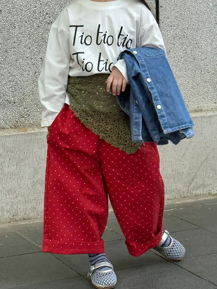 2025 Autumn New Children Loose Trousers Cotton Girls Polka Dot Casual Pants Boys Harem Pants Kids Straight Pants Baby Clothes 33 S4109226c3780419da7a3d8305c359c72w
