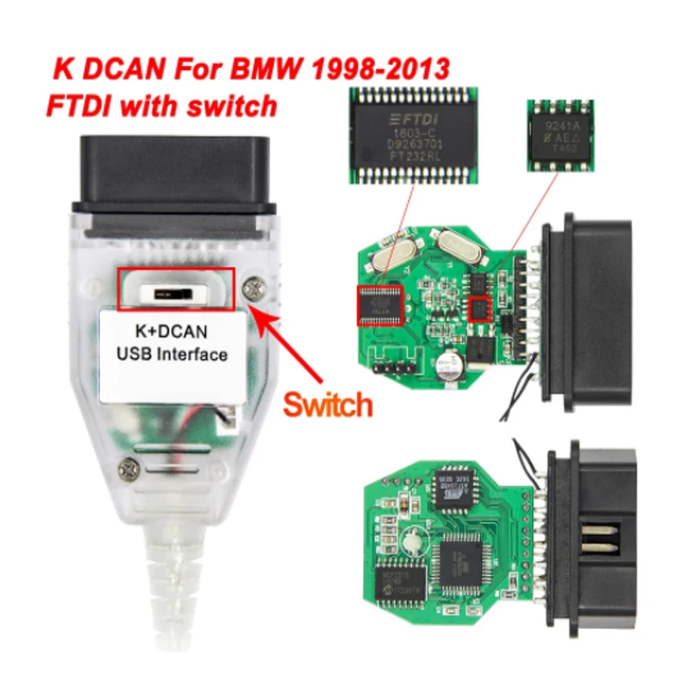 Для BMW K + DCAN FTDI FT232RL с переключателем CAN OBD 2 OBD2 для Автомобильные диагностические