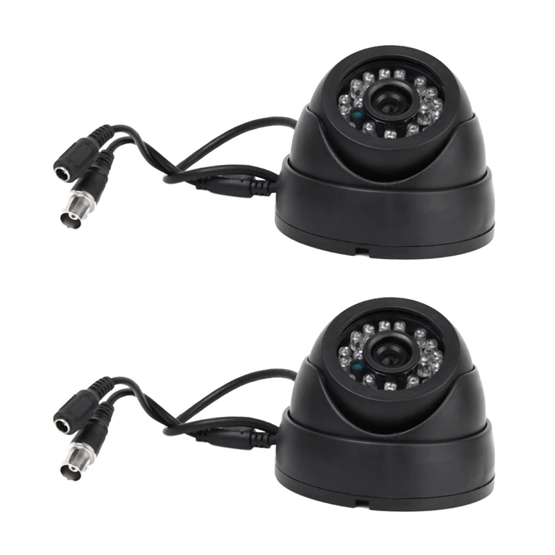 

2X Black Surveillance Camera PAL 1/3 Inch CMOS 700TVL 24 LED IR Cut 3.6Mm Security Indoor Dome CCTV Camera