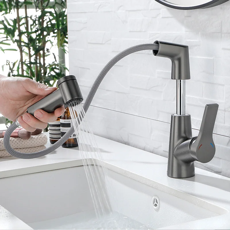 Gun Gray All Copper Lift Pull-out Basin Faucet Hot And Cold Mixed Washbasin Multifunctional Rotating Bathroom 
Gun Gray All Copper Lift Pull-out Basin Faucet Hot And Cold Mixed Washbasin Multifunctional Rotating Bathroom