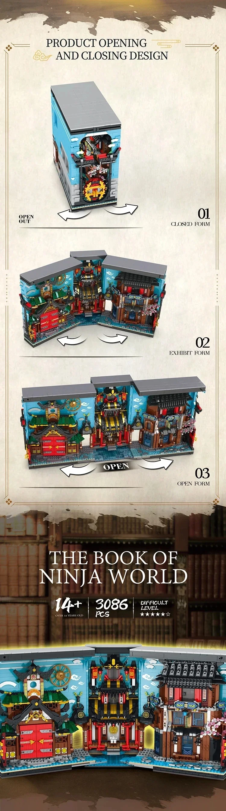 3086PCS Street View Japanese Traditional Architecture Bookstore Building Blocks MOC Ninja Bookend House Model Bricks Toy For Kid 3086PCS Street View Japanese Traditional Architecture Bookstore Building Blocks MOC Ninja Bookend House Model Bricks Toy For Kid