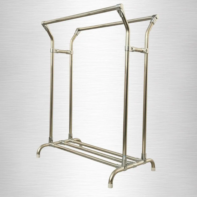

Stainless steel floor telescopic clothes rack balcony room hanging clothes rack bask in the quilt double-bar movable.