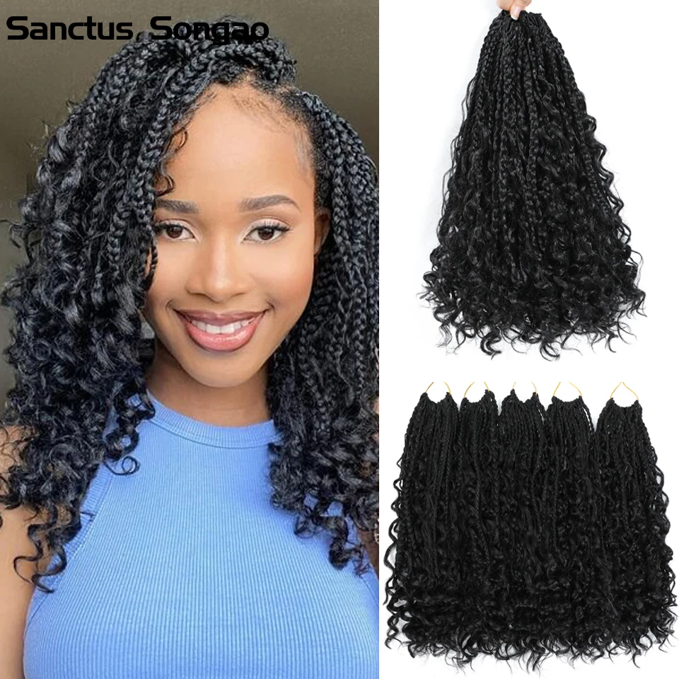 

14 Inch Ombre Box Braids Crochet Hair T 27 30 1B BUG Colors Goddess Boho Box Braids Crochet Hair With Curly Ends Braiding Hair