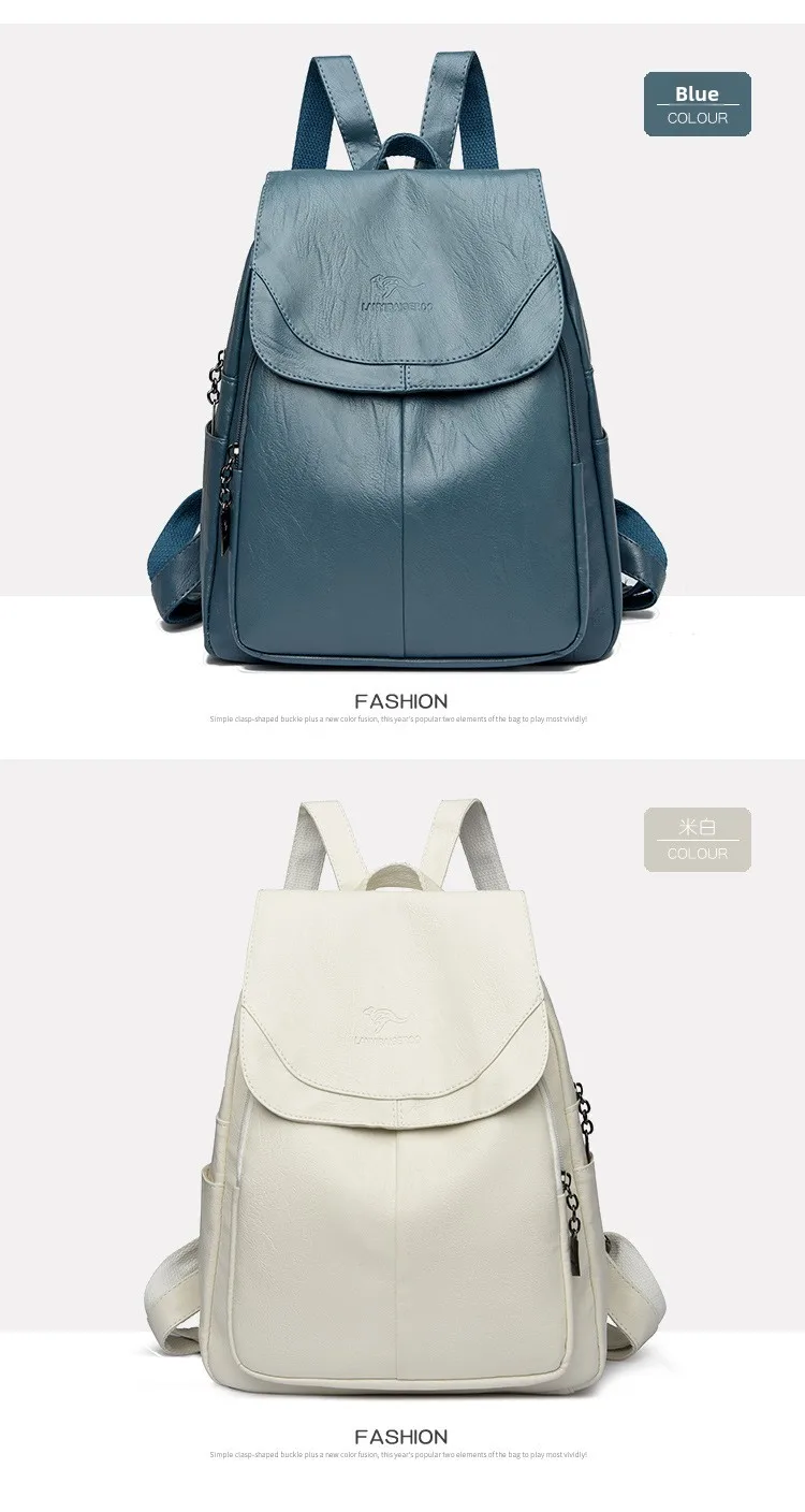 Women's Large Capacity Soft Leather Backpack Fashionable Versatile Travel Bag Urban Minimalist Style PU Material Zipper Opening Women's Large Capacity Soft Leather Backpack Fashionable Versatile Travel Bag Urban Minimalist Style PU Material Zipper Opening