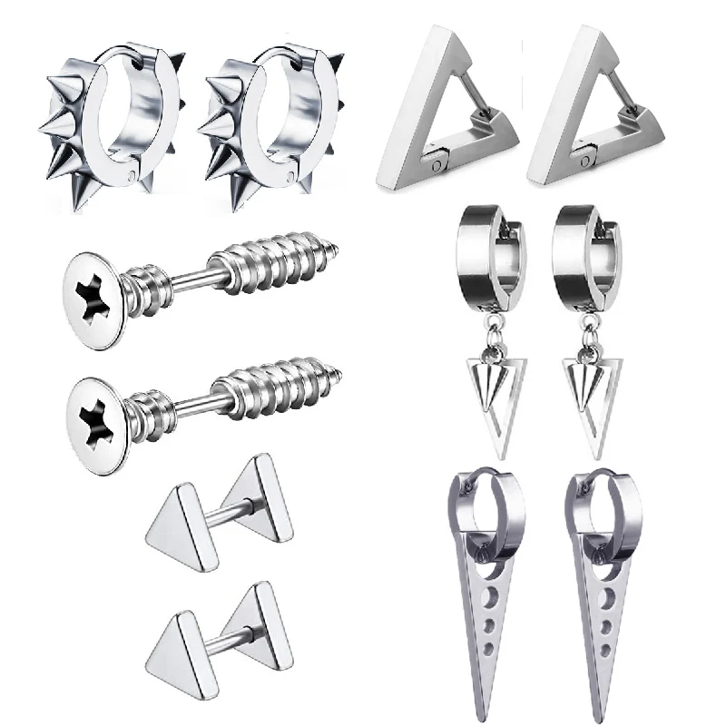 2/12 piece Silver Geometric Triangle Earrings Punk Stainless Steel Rivet Spike Surgical Dangle Hoop Earrings Set Men Women
2/12 piece Silver Geometric Triangle Earrings Punk Stainless Steel Rivet Spike Surgical Dangle Hoop Earrings Set Men Women