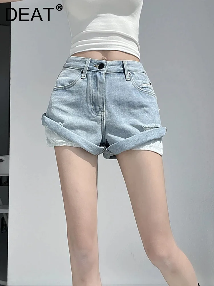 Женские джинсовые шорты с завышенной талией DEAT, облегающие хлопковые брюки-трапеция с оборками и открытыми карманами, лето 2024 
Женские джинсовые шорты с завышенной талией DEAT, облегающие хлопковые брюки-трапеция с оборками и открытыми карманами, лето 2024