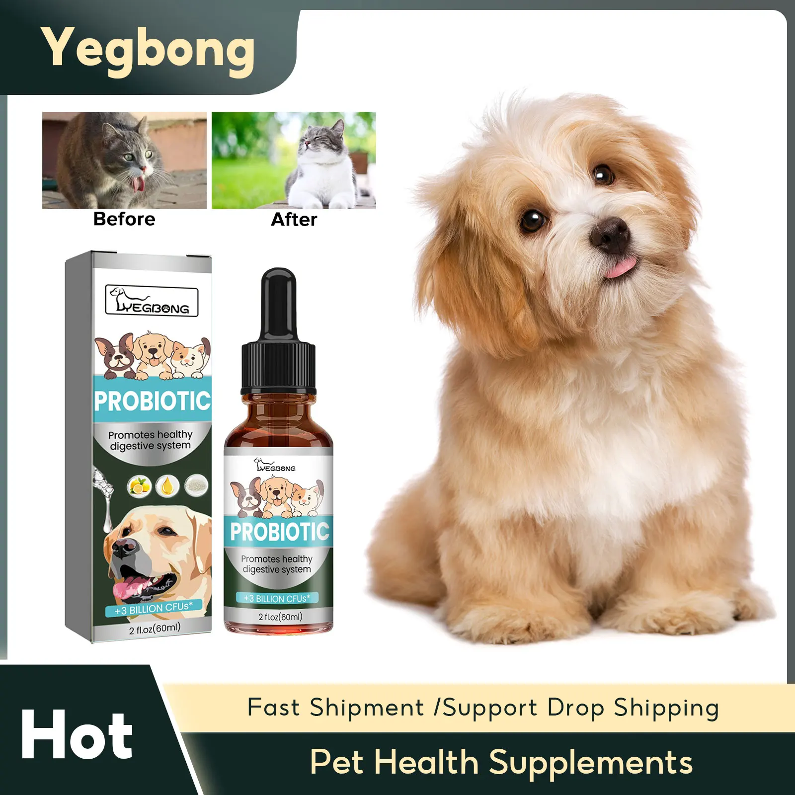 

Pet Health Supplements Multi Vitamin Enhance Physical Fitness Protect Dogs Cats Stomach Oral Care Bad Breath Removal Pet Drops