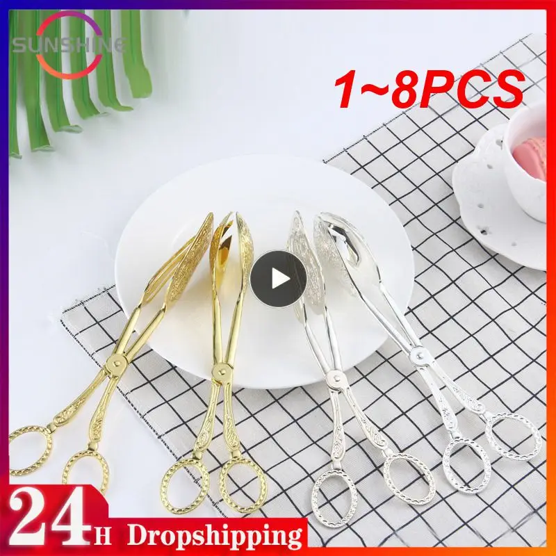 

1~8PCS Food Tong Gold-plated Snack Cake Clip Salad Bread Pastry Clamp Baking Barbecue Tool Fruit Salad Cake Clip Kitchen