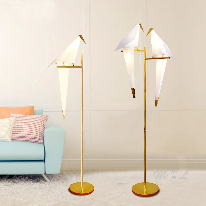 

Led Bird Paper Floor Lamp Home Deco Modern Gold Standing Lamp Bedroom Living Room Origami Floor Light Study Reading Beside Lamp