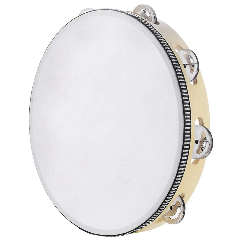 

3X Tambourine For Adults 10 Inch Hand Held Drum Bell Birch Metal Jingles Percussion Gift Musical Educational Instrument