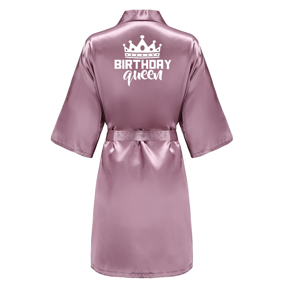Birthday Party Queen Squad Robes Satin Pajamas Dressing Gown White Writing Kimono Rose Gold Bathrobe Birthday Party Queen Squad Robes Satin Pajamas Dressing Gown White Writing Kimono Rose Gold Bathrobe
