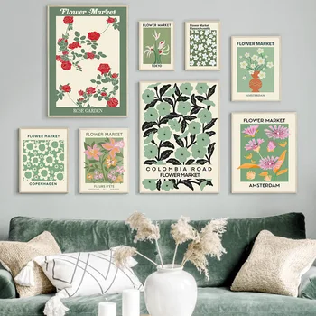 플라워 마켓 로즈 런던 도쿄 시티 포스터, 벽 아트 프린트 캔버스 페인팅, 북유럽 추상 그림, 거실 홈 데코 상품 이미지