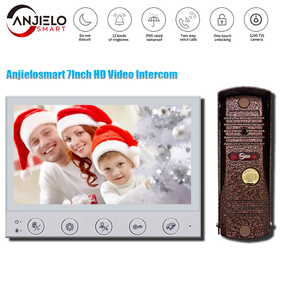 

Anjielosmart 7Inch HD Video Intercom 1200tvl Camera Doorbell with Motion Detection Night Vision Security With Mode Color Screen