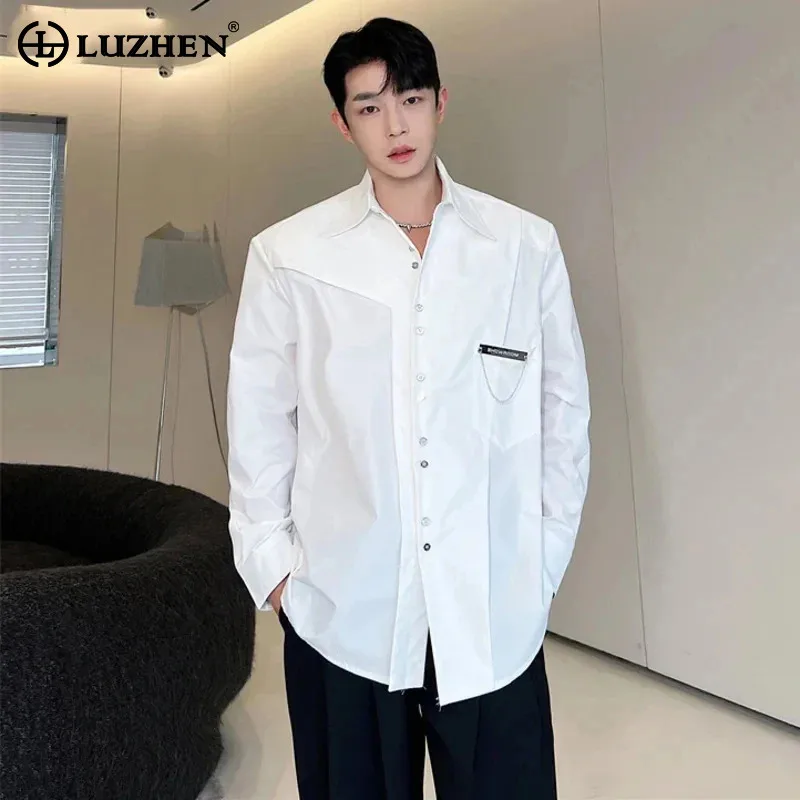 

LUZHEN Metal Chain Decorate Long Sleeve Shirts Men's Elegant Original 2024 Spring Trendy Korean Street Stylish Tops New LZ2933