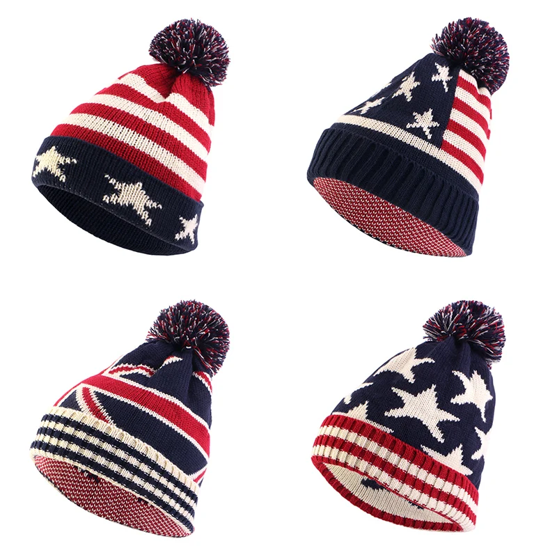 Unisex British and American national flag knit beanie pom poms Wooly Cap Ourdoor Ski Knitted Beanie Cap soft Thermal ski Hat
Unisex British and American national flag knit beanie pom poms Wooly Cap Ourdoor Ski Knitted Beanie Cap soft Thermal ski Hat
