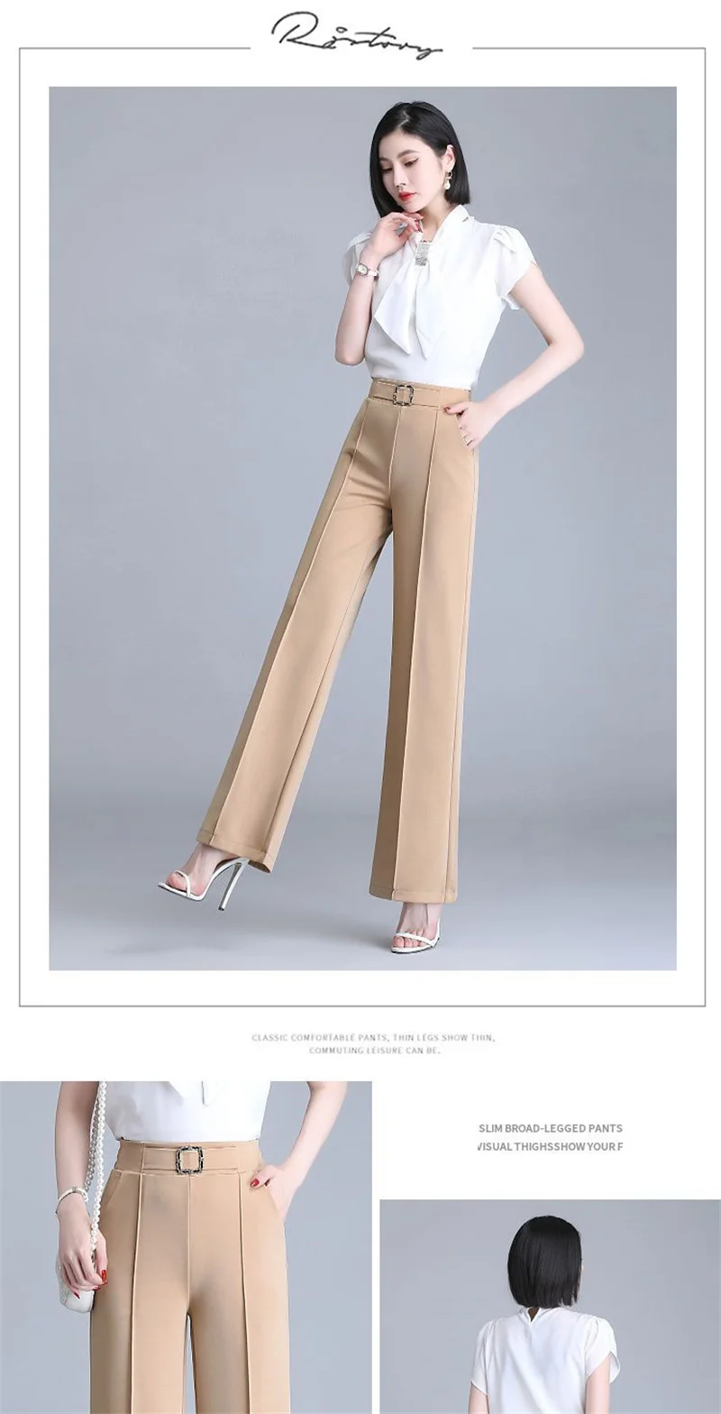 Spring Summer Straight Trousers Women Casual Pants Streetwear Elastic Waist Wide-leg Pants Comfy White Black Suit Pants 2 Length 25 S411ff55955b0433581e41a527a1747b7w