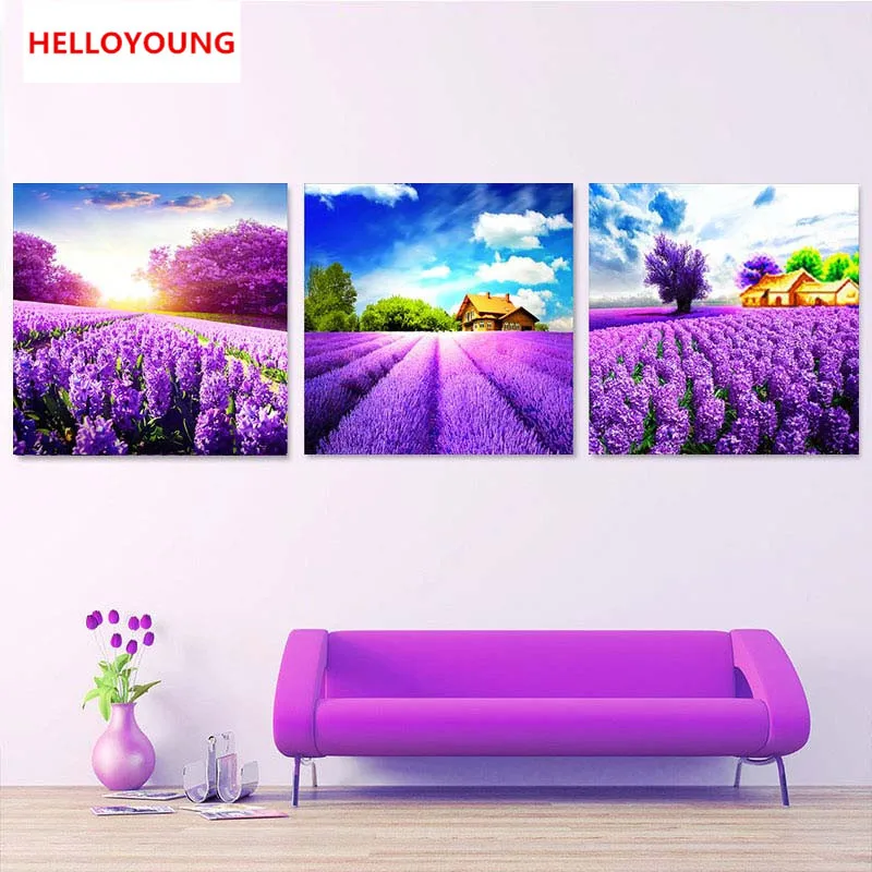 

YGS-287 DIY 5D Full Diamond Embroidery Romantic Lavender Round Diamond Painting Cross Stitch Kits Diamond Mosaic Home Decoration