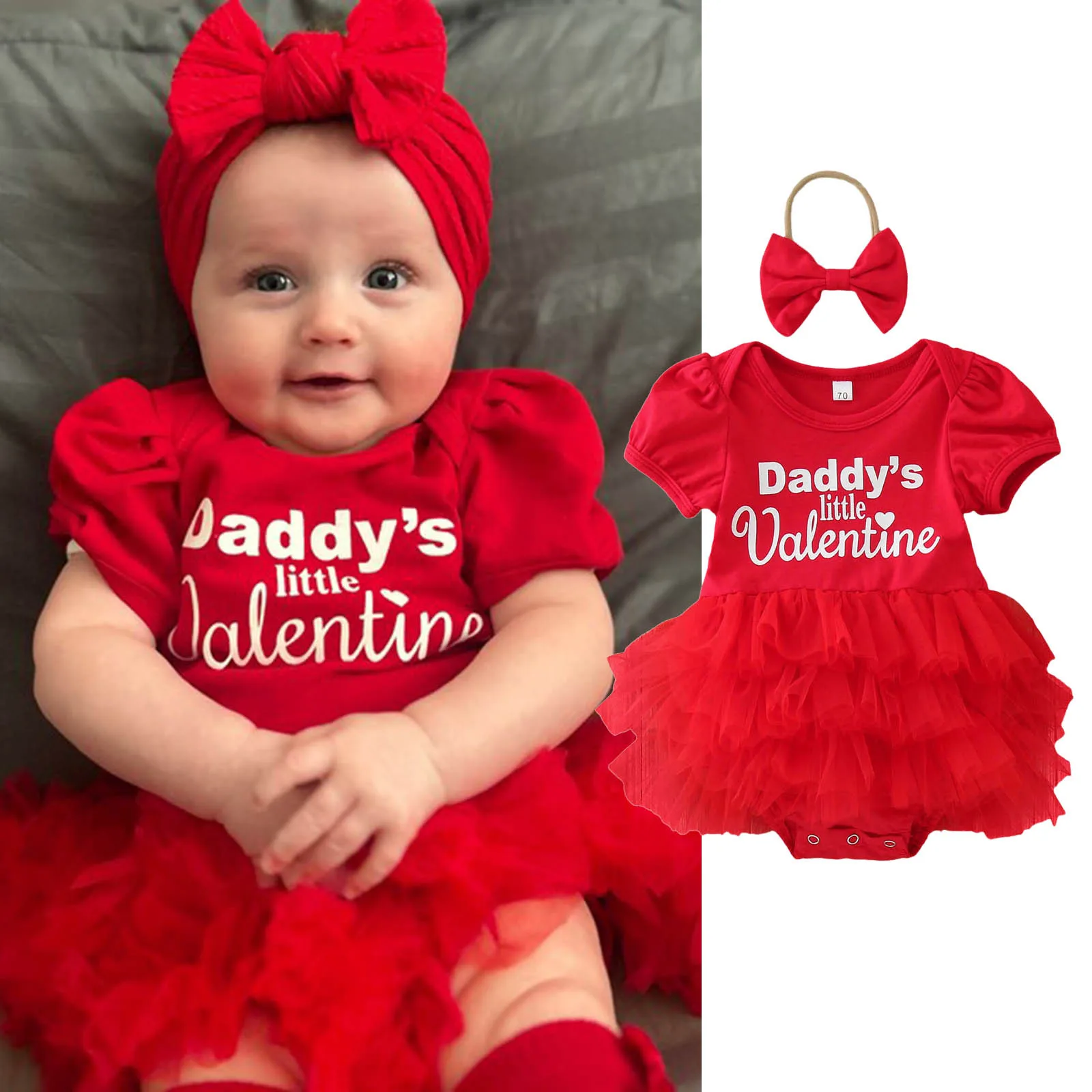 

0-24M My 1st Valentine's Day Baby Girls Rompers Newborn Infant Tutu Dress Toddler Girls Letter Lace Ruffle Jumpsuits Costumes