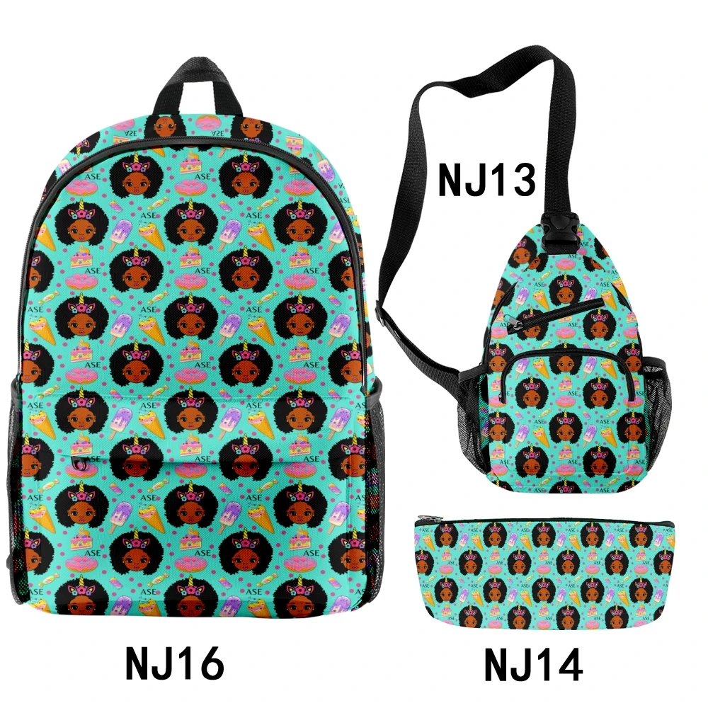 

Harajuku Popular Funny African Girls 3D Print 3pcs/Set pupil School Bags Travel Laptop Backpack Chest Bag Pencil Case