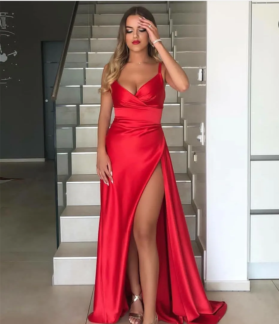 Sexy Long Satin Red Evening Dresses A-Line Spagehtti Split Prom Gowns Robes de soirée Floor Length Party Dresses Вечерние платья
Sexy Long Satin Red Evening Dresses A-Line Spagehtti Split Prom Gowns Robes de soirée Floor Length Party Dresses Вечерние платья