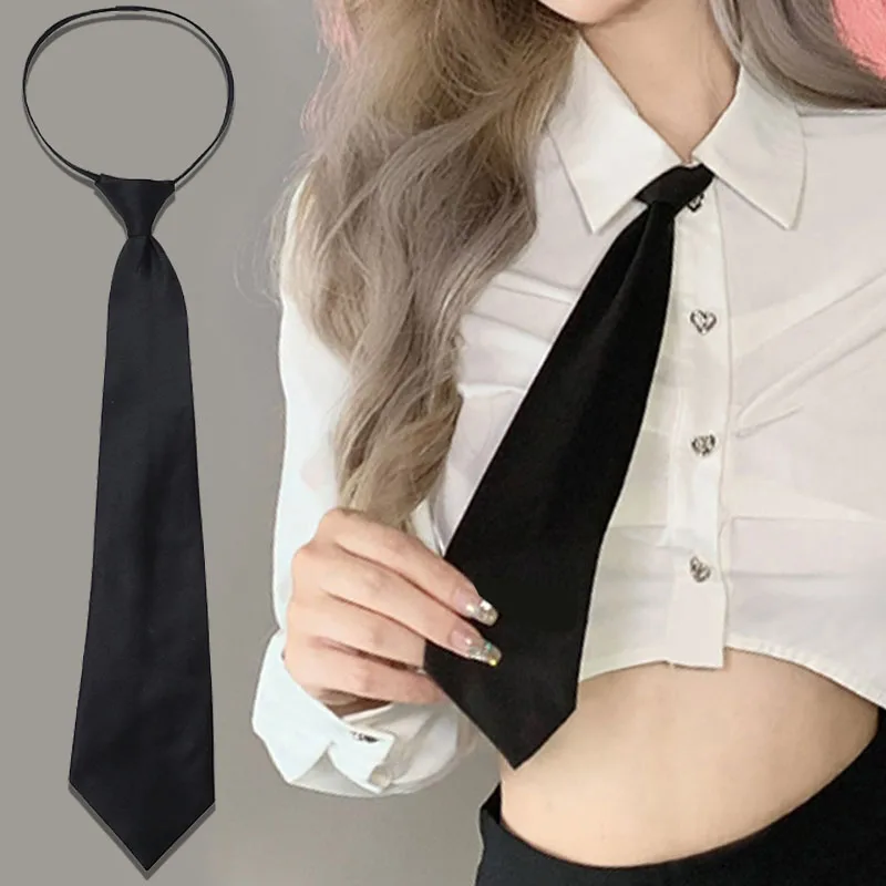 

2024 Black Simple Clip On Tie Security Zipper Tie Uniform Shirt Suit Neckties Steward Matte Lazy Men Neck Ties Women Students