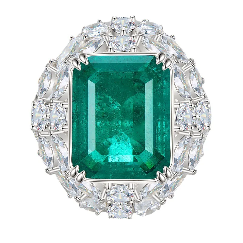 

2023 New Rich Woman's Happy Luxury Imitation Grandmother's Emerald Ring 12 * 15mm Fashion Style