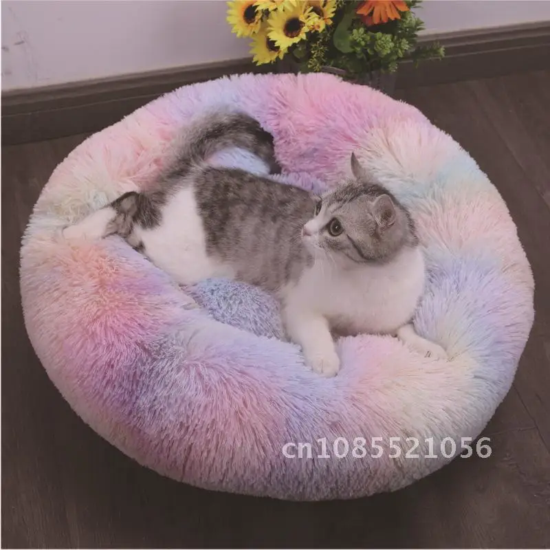 

Супермягкий длинный плюшевый теплый коврик для кошки, симпатичная легкая корзина для домашних животных, кровать для сна, круглая пушистая удобная на ощупь продукция для домашних животных