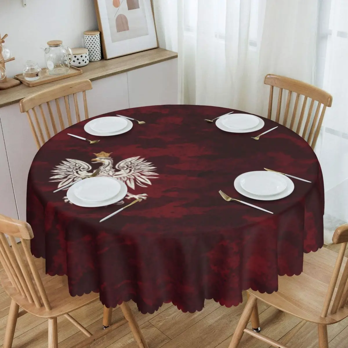 

Poland Vintage Coat Of Arms Tablecloth Round Waterproof Polska Polish Eagle Table Cloth Cover for Banquet 60 inches