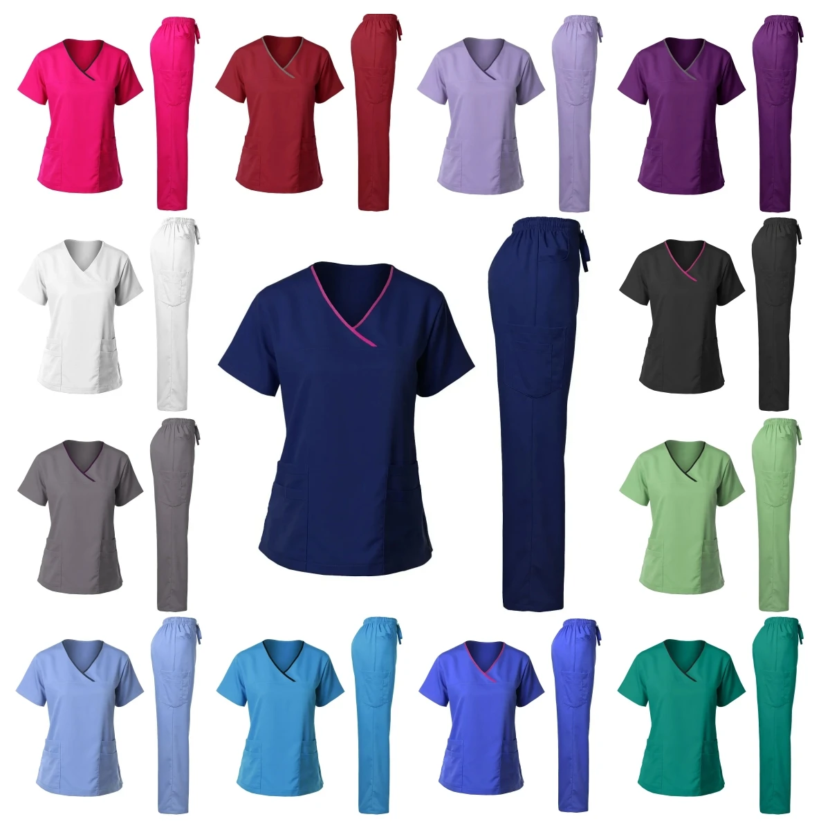 

Женский скраб-набор, медицинская медсестра, рабочая одежда для салона красоты, клинические скрабы, топ + брюки, Костюм Туника для спа-врача и кормления