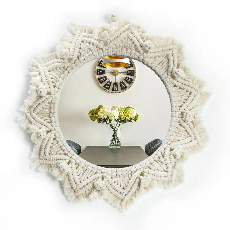 Hanging Wall Mirror with Macrame Fringe Boho Round Mirror for Living Room Bedroom Bathroom Nursery Dorm Entryways, Beige
Hanging Wall Mirror with Macrame Fringe Boho Round Mirror for Living Room Bedroom Bathroom Nursery Dorm Entryways, Beige