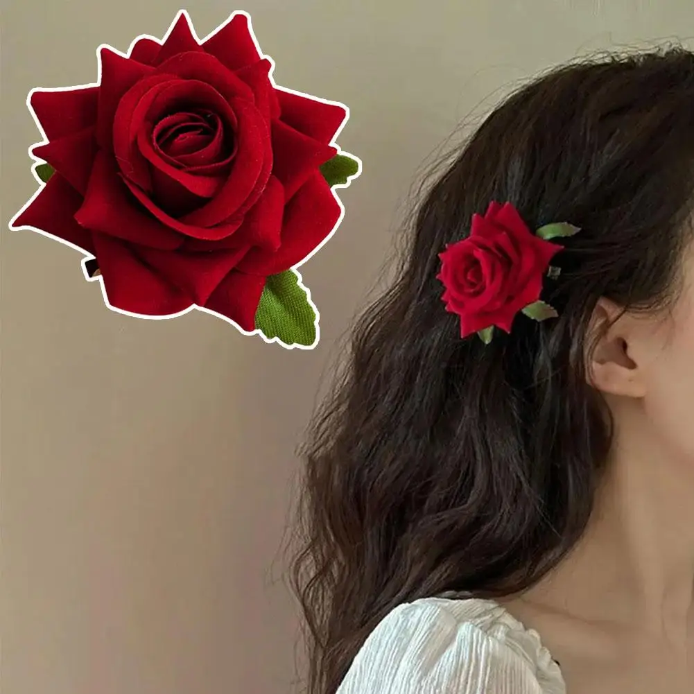 

Классическая элегантная модная заколка в стиле ретро красная розовая роза заколка для волос с высоким цветком заколка для утконоса головной убор Красивая сторона P8E5